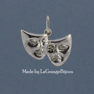 Comedy and Tragedy theatrical mask pendant made in 925 sterling silver