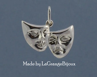 Comedy and Tragedy theatrical mask pendant made in 925 sterling silver