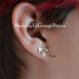 Ivy leaf stud or pole earrings inspired by nature, hand made in 925 sterling silver