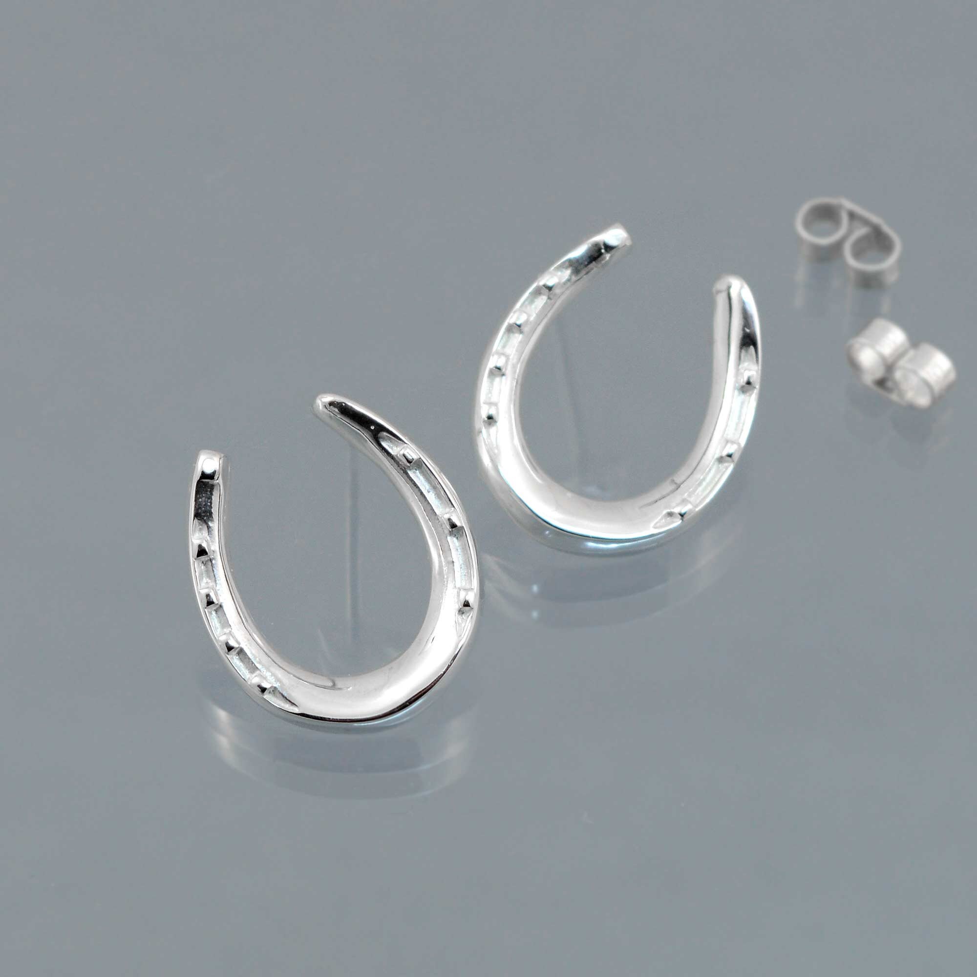 Horse Shoe Stud or Pole Earrings in Solid 925 Sterling Silver Etsy