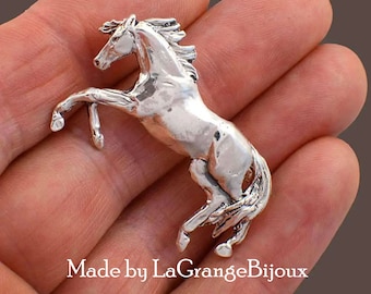 Broche de Cheval se Cabrant dans argent de 925 sterlings