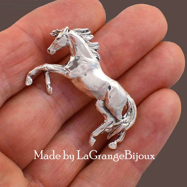 Broche de Cheval se Cabrant dans argent de 925 sterlings