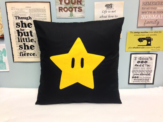 Power Star Black Retro Super Mario Cushion Pillow Cover Felt Etsy