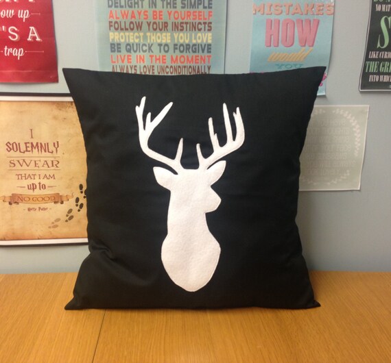 Black White Modern Stag Head Cushion Pillow Cover Stylish Etsy