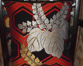 Luxury Silk Cushion, Japanese Silk Obi Cushion Hand made Paulownia