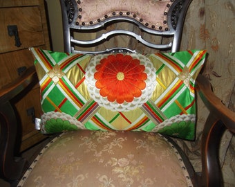 Luxury Silk Cushion, Japanese Silk Obi Fabric Cushion, Abstract Flowers