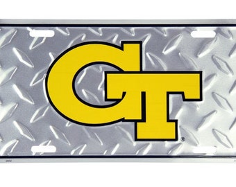 Georgia Tech sign, GT sign, Georgia Tech diamond cut tag, Georgia Tech Yellowjackets sign, Yellowjackets sign, Yellowjackets tag, GT tag