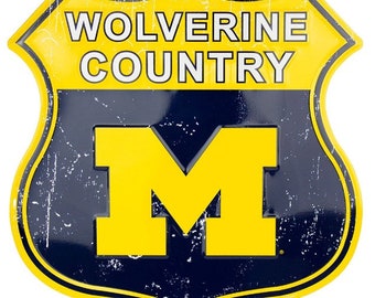 Michigan sign, University of Michigan sign, Michigan metal sign, Michigan route sign, Michigan Wolverines sign, Wolverine Country sign