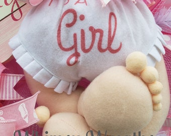 Baby Girl Wreath: Pink Deco Mesh, Baby Bottom Decor