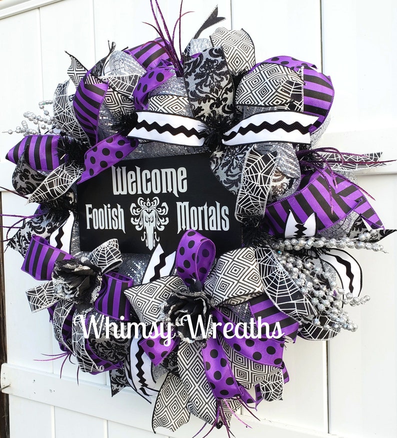 Welcome Wreath, Haunted House Wreath, Haunted Welcome Wreath, Halloween Welcome Wreath, Halloween Wreath, Haunted Wreath image 8