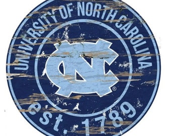 North Carolina sign, North Carolina Tarheels sign, University of North Carolina sign, North Carolina round sign, Tarheels round sign