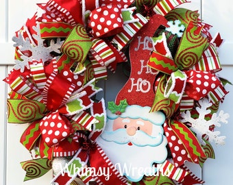 Santa Wreath, Christmas Wreath, Santa Claus Wreath, Christmas Santa Wreath, Ho Ho Ho Wreath, Traditional Christmas Wreath, Fun Santa Wreath