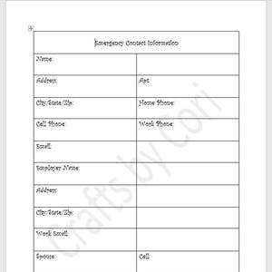 emergency contact form for nanny babysitter or daycare etsy