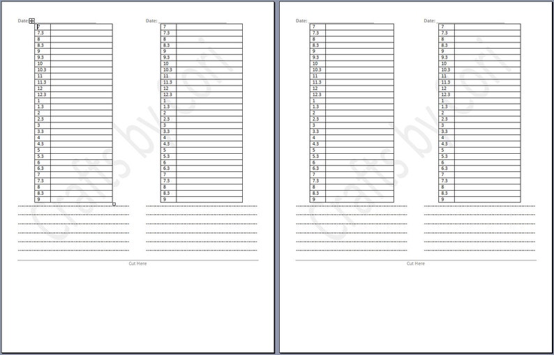 Notebook Size Chart