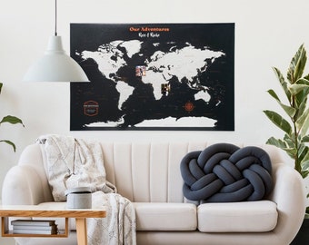 Wall Decor Living Room, Personalized World Map Wall Art, Detailed Canvas World Map, Wedding Gift for Couple, Anniversary Gift for Her, Him