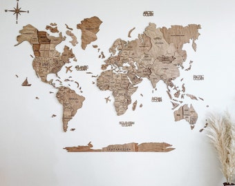 Wooden World Map Wall Art, Rustic Wall Decor, Push Pin Travel Wall Map,  Housewarming Gift for First Home, Apartment, Room, Home Gift for Mom 