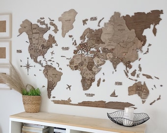 World Map Wall Art, Push Pin Travel Map, Home Wall Decor, 5th Anniversary Gifts for Husband Boyfriend, Housewarming Gifts, Cottagecore Decor