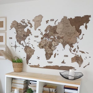 World Map Wall Art, Push Pin Travel Map, Home Wall Decor, 5th Anniversary Gifts for Husband Boyfriend, Housewarming Gifts, Cottagecore Decor