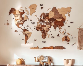 Arredamento per la casa, Mappa del mondo in legno, Arte della parete in legno, Regalo per la nuova casa, Arredamento da viaggio di Enjoy The Wood, Regalo per il 5° anniversario, Regalo di inaugurazione della casa