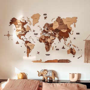 Home Decor, Wooden World Map, Wood Wall Art, New Home Gift, Travel Decor by Enjoy The Wood, 5th Anniversary Gift, Housewarming Gift image 1