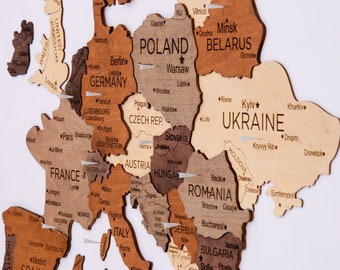 Hölzerne Karte von Europa, Reisekarte-Wanddekoration, 3D-Europa-Karte-Pinnnadel, Wandkunst, Bauernhaus-Dekor, Jubiläumsgeschenk, Geburtstagsgeschenk, Hausgeschenk
