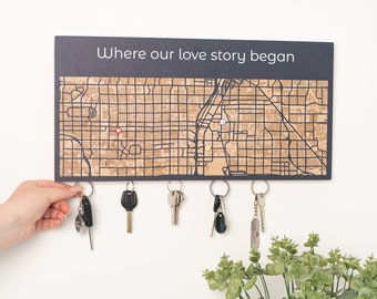 Home Improvement Gifts, Magnetic Key Holder Wall Mounted, Personalized Location Map, Custom City Plan, Housewarming Gifts, EnjoyTheWood