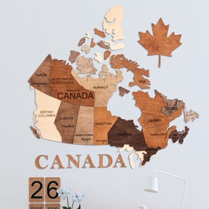 Kanada Karte 3D Karte aus Holz, Wandbild aus Holz für Wohnzimmer, Schlafzimmer, Einzugsgeschenk, Wandbild aus Holz