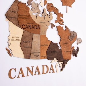 Mappa 3D del Canada Mappa di viaggio Decorazione da parete Arte per la casa, Decorazione del soggiorno, Regali di inaugurazione dell'appartamento, Regalo per la prima casa, Regalo canadese, Goditi il legno
