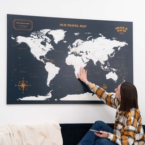 Travel Inspired Canvas Panel World Map, Personalized Push Pin Map to Track Your Adventures, Large World Map Canvas Print, Modern Wall Decor image 5
