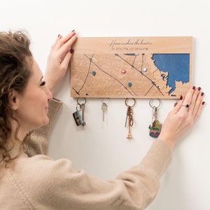 Organizer per ingresso: portachiavi magnetico da parete per la ristrutturazione della casa, mappa delle posizioni personalizzata, mappa della città personalizzata EnjoyTheWood