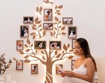 Family Tree Wall Art,  Wooden Family Tree with Frames, Collage Photo Frames, Personalized Gifts for Couple, Wedding Anniversary Gift