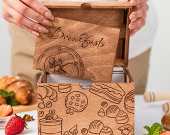 Rezeptgeschenk für sie, benutzerdefinierte Holzrezeptbox, Familienrezeptbox und -karten, Rezeptorganisator und -halter, Rezeptaufbewahrung
