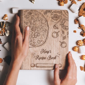 Recipe Book Wooden Binder, Personalized Gifts for Her, Custom Cookbook, Mom Birthday Gift, Home Kitchen Gift for Women, Mother's Day Gift