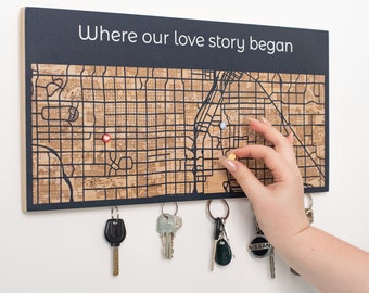 Magnetic Key Holder Wall Hook, Custom Location Map, Wall Decor for Home, Housewarming Gifts, Realtor Closing, Home Improvement, EnjoyTheWood