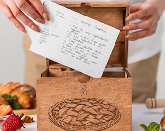 Cadeau personnalisé pour maman, boîte de recettes en bois avec séparateurs, cartes de recettes, boîte de recettes gravée personnalisée, cadeaux de cuisine pour elle, femmes, grand-mère