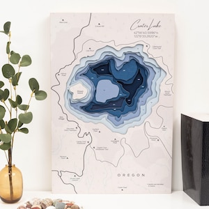 Lago de cráter de madera en 3D, decoración de pared para el hogar, sala de estar con arte del lago, mapa topográfico del lago, regalo de inauguración de la casa, decoración de apartamentos, disfrute de la madera