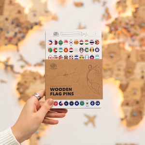 Wooden Printed Flag Stickers for World Map, Gift for Travel Lover, Sticky Pins by EnjoyTheWood