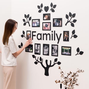 Foto Frames Wall Collage, Wooden Artwork For Home Decor, Large Family Tree Wooden Wall Decal, Family Tree Wall Sticker, Wedding Anniversary