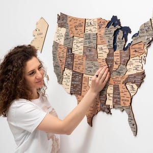 Modern Wall Decor Display US Travel Map Road Trip Planning Guide Travel Memory Display Stylish Accent Apartment Wall Art Wooden Anniversary