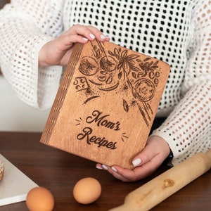 Personalized Cook Book, Unique Mother's Day Gift, Wooden Recipe Book, 5th Anniversary Gift, Write in Cookbook Scrapbook, Custom Gift for Mom image 1