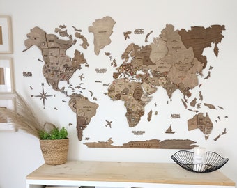 World Map Wall Art, Home Decor, 5th Anniversary Gift, Travel Tracker Map Push Pin, New Apartment Gift, Homeowner Gift, Enjoy The Wood