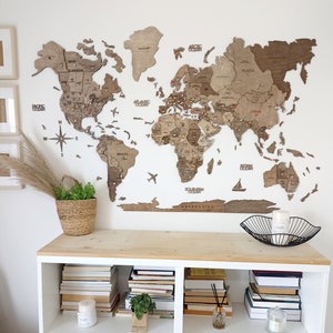World Map Wall Art, Home Decor, 5th Anniversary Gift, Travel Tracker Map Push Pin, New Apartment Gift, Homeowner Gift, Enjoy The Wood image 1
