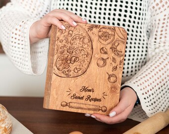 Support en bois pour livre de recettes, cadeau de fête des mères, classeur de recettes personnalisé, support pour livre de cuisine en bois, recettes personnalisées pour maman, journal de recettes