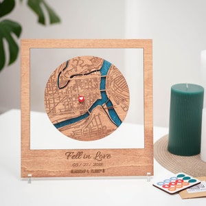 Mapa da cidade 3D, presente de aniversário personalizado, mapa do amor onde nos conhecemos, mapa da cidade de madeira, mapa de localização do primeiro encontro, presente do dia do noivado, presente de casal