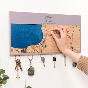 Organizador de entrada, llavero magnético de pared para mejoras del hogar, mapa de ubicaciones personalizado, mapa de ciudad personalizado, regalo de San Valentín para él