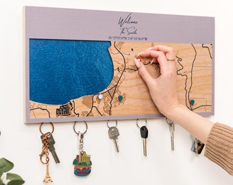 Entryway Organizer, Magnetic Wall Key Holder for Home Improvement, Personalized Locations Map, Custom City Map, Valentine's Day Gift for Him
