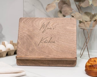 Gepersonaliseerde receptenboekstandaard, houten kookboekstandaardhouder, keukendecor, cadeau voor kookliefhebber, cadeau voor vrouw, thuiscadeau voor moeder