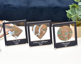 Custom City Map, Wedding Gift, Newly Wed Gift, Wooden Framed Art, Our First Date Map, Anniversary Gifts for Couples - Enjoy The Wood