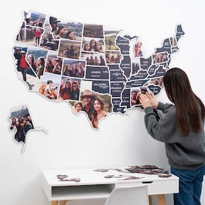 Aangepaste kaart van de VS, fotokaart 50 staten, fotokaart VS, fotokaart VS, reisherinneringen op fotokaart, collage maken, kunst aan de muur, kunst aan de muur, jubileumcadeau