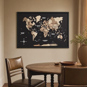 Framed Wooden World Map, Ready to Hang Map on Board, Modern Home Decor,  Wall Hanging Art, Gift for New Apartment